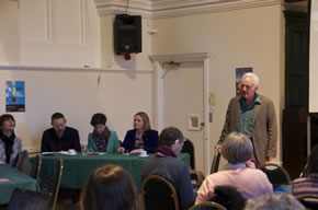 Simon Rodway (standing) introduces Mary Macleod MP 