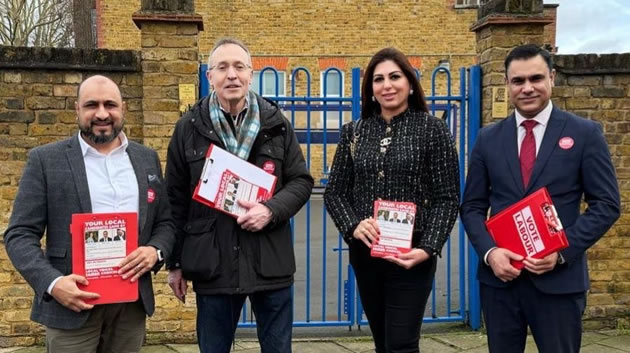 Andy with Chiswick Gunnersbury candidates Hanif Khan, Maria Saroya, Naeem Ulfat
