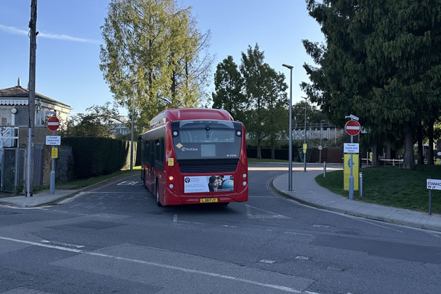 A bus entering Stanhope Way from Bollo Lane