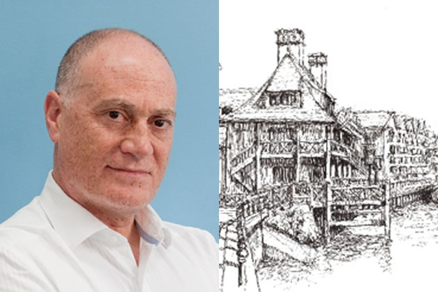 Left: Charles Leon. Right: His sketch of Town Wharf in Isleworth