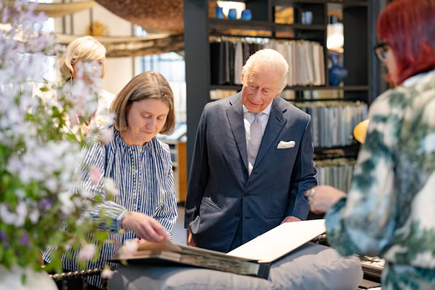 His Majesty with Sanderson Design Group’s Archive Lead - Sanderson Design Group - Picture: Claire Menary