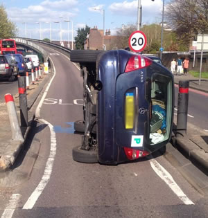 Car Overturns by Hogarth Flyover 