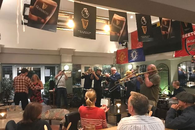 The Band playing the final 'Saints' at last month's session - three trumpets, two trombones, one clarinet and four Clancys