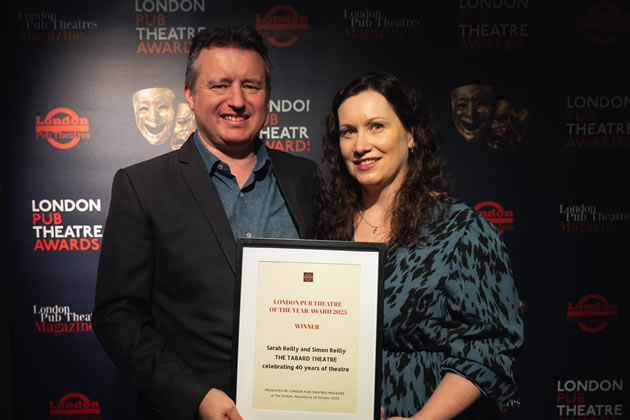 Simon and Sarah Reilly accept London Pub Theatre of the Year Award