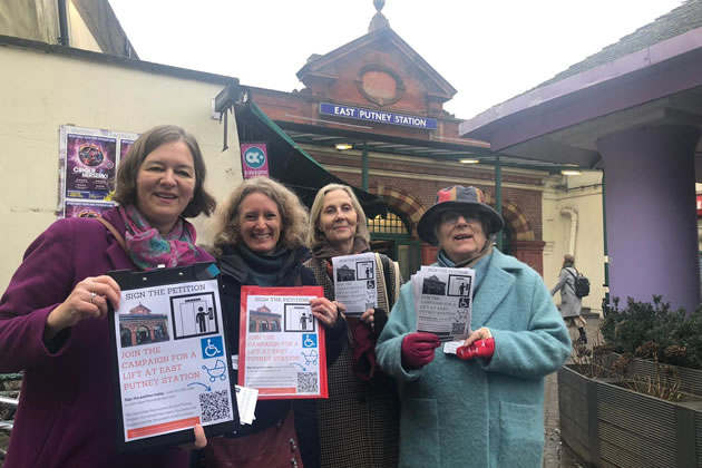 Fleur Anderson MP, Councillor Finna Ayres and local residents campaigning on 9th February 2023 outside East Putney Station