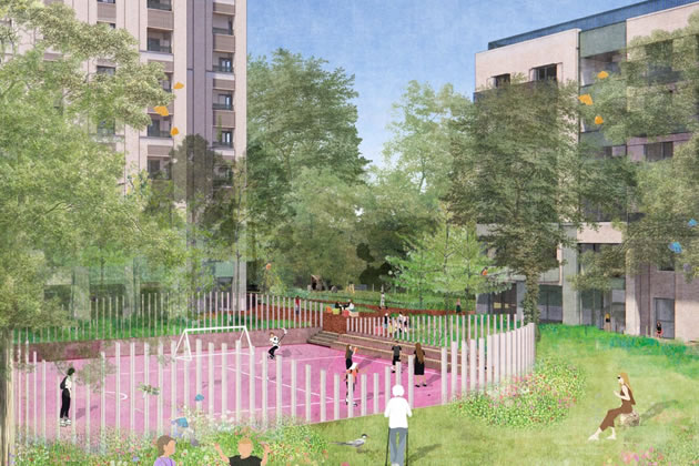 Proposed new games area on the Lennox Estate, Roehampton. Credit: Wandsworth Council/Farrer Huxley,