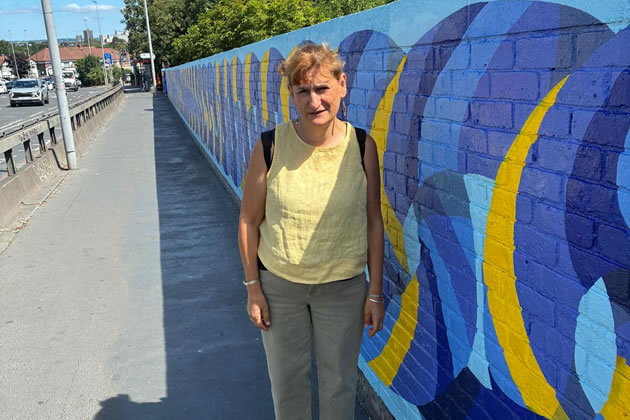 Cllr Athena Zissimos at the underpass after the makeover